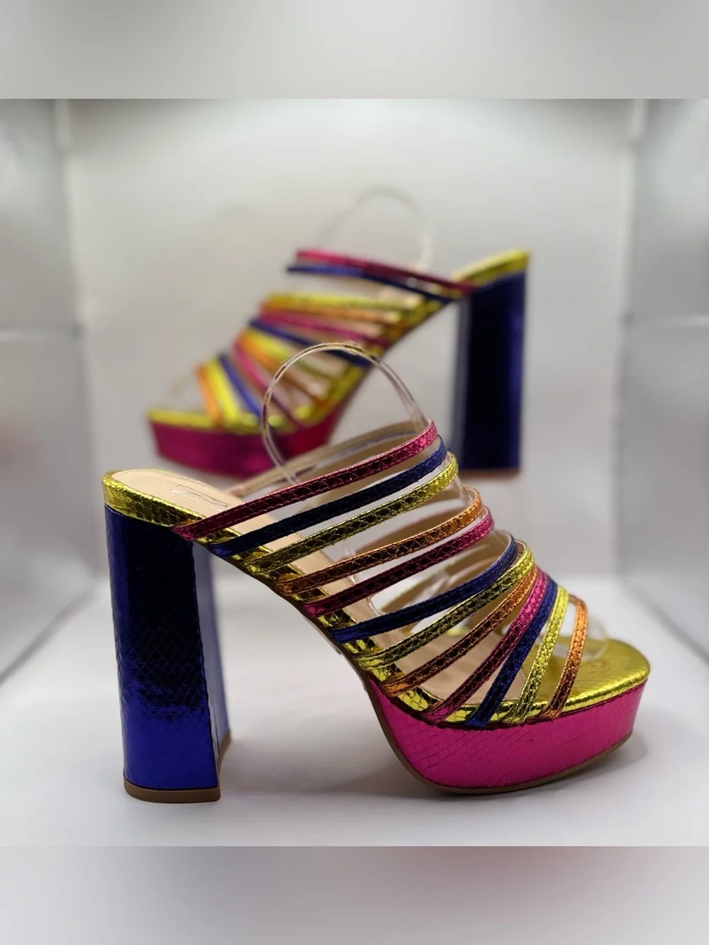 Women's Multi-Color Strappy Platform Heels
